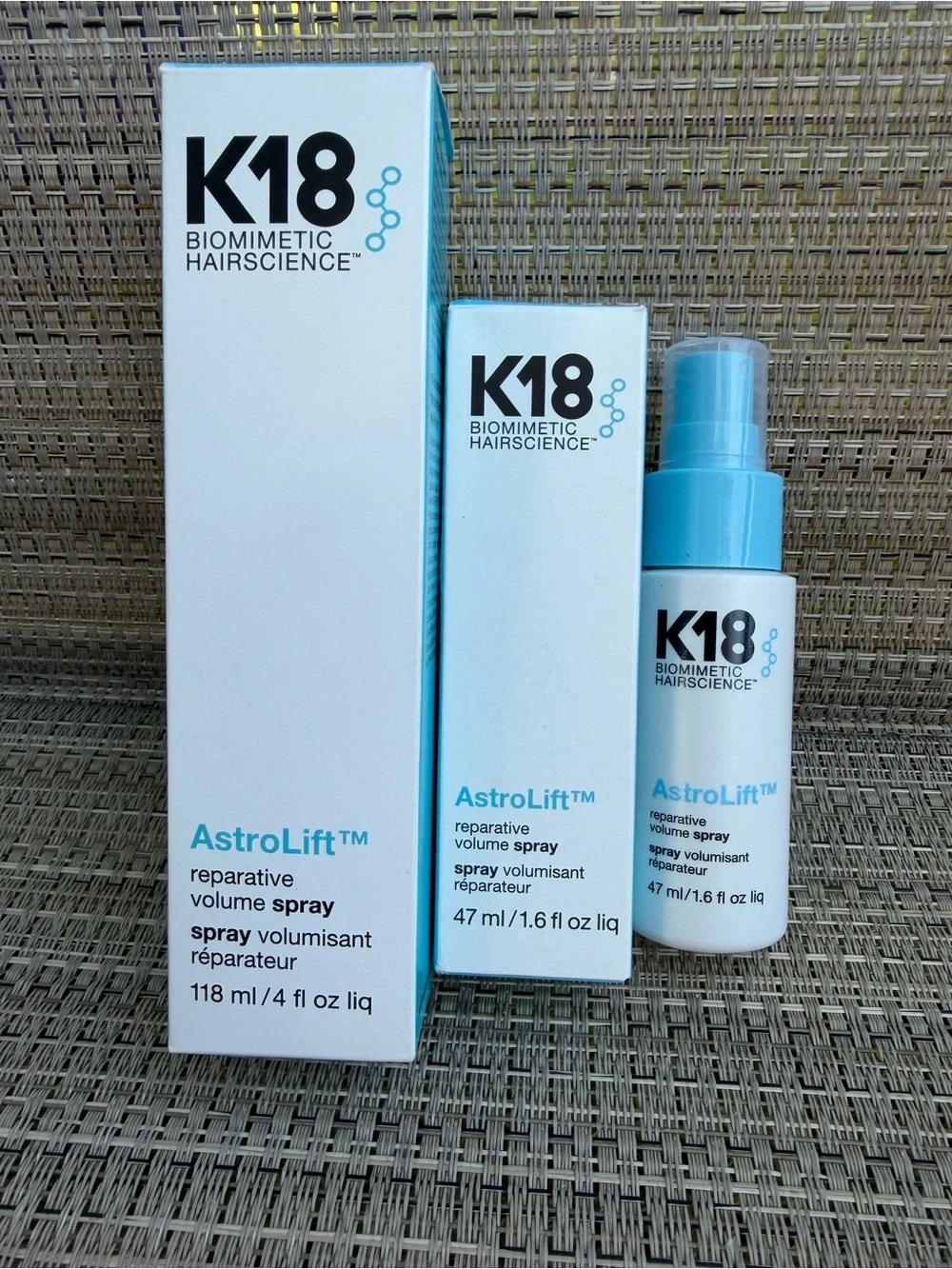 K18 AstroLift Reparative Volume Spray Set | Full Size 4 oz + Travel 1.6 oz | NEW